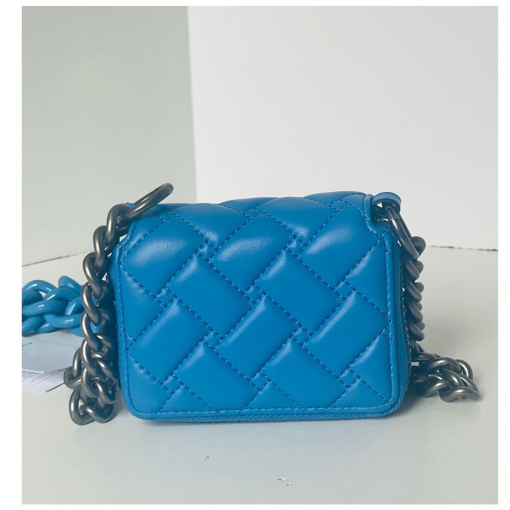 Kurt Geiger Blue Leather Small Flap Wallet Crossbody Chunky Chain Bag - Picture 2 of 13